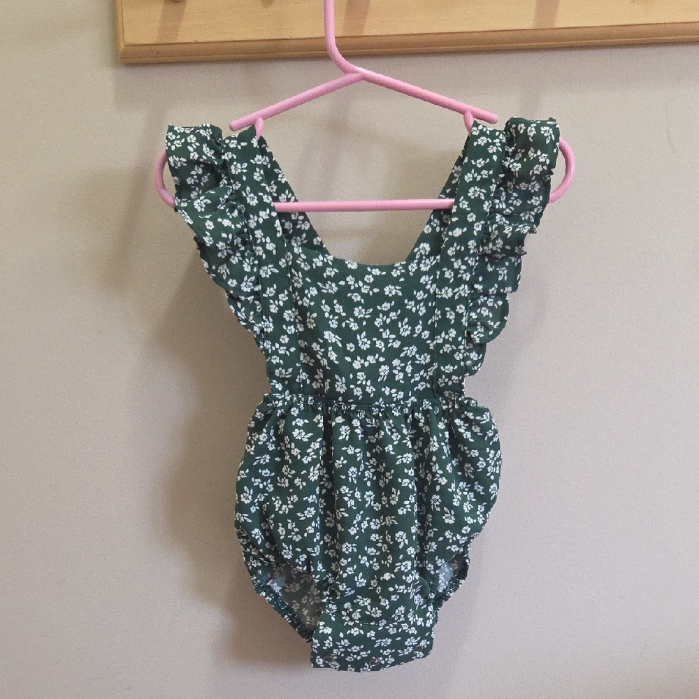 Floral Green Kids Romper